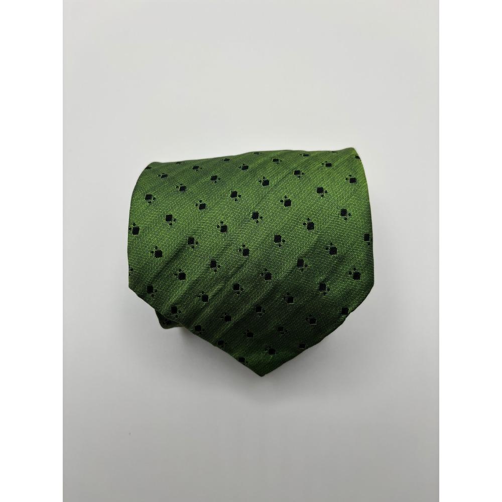 Stratford Tie Rack Mens Silk Necktie Green Black Geometric Square Made in Italy